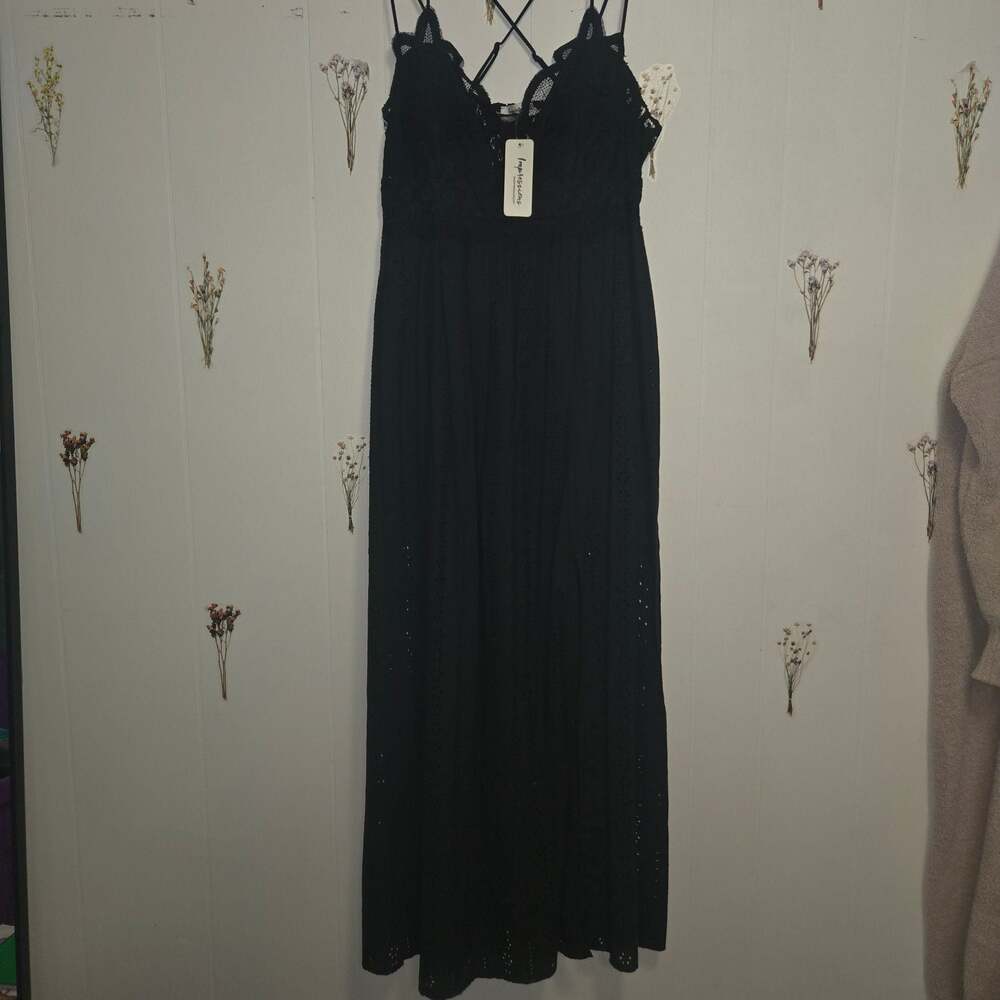Impressions Women's Black Lace Cutwork Maxi Dress Size 2X